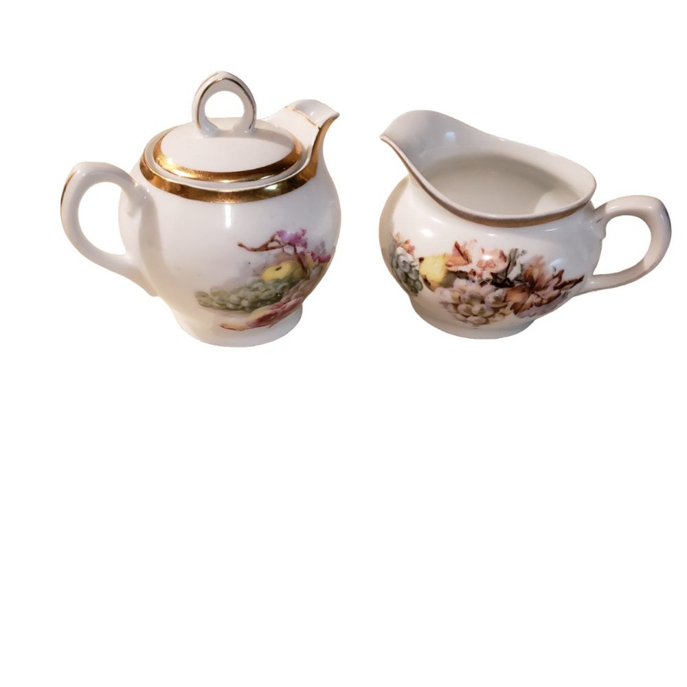 Vintage EMPIRE Z. S. & C. BAVARIA Fruit and Leaves CREAMER & LIDDED SUGAR